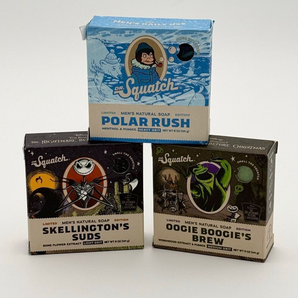 Dr. Squatch Limited Edition Lot of 3 Bar Soaps: Polar Rush Skellington’s Suds Oo